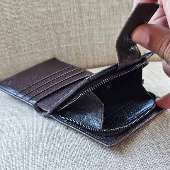 Auth Gucci Card Holder Brown Leather Canvas GG Logo Bifold Wallet made in Italy - Picture 12 of 13